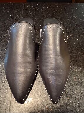 Women’s Rebecca Minkoff Chamille Stud Black Leather Mules, Size 7 New in Box